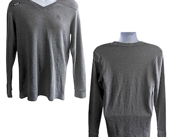 vintage Y2K ENYCE - Chemise thermique grise en coton mélangé à manches longues et tissage gaufré Sz S