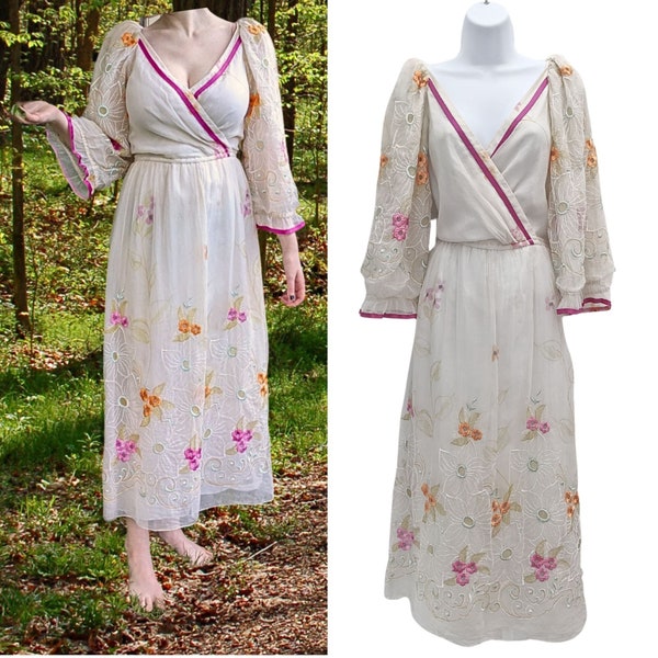 EXQUISITE Vtg 70s DIANE DICKINSON Gentilleese Ethereal Boho Fairy Wedding Dress Size L