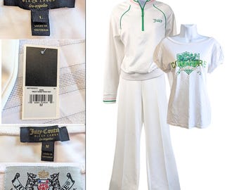 JUICY COUTURE Black Label Yacht Club White Pink Green 3 Pc Tracksuit Set Sz L