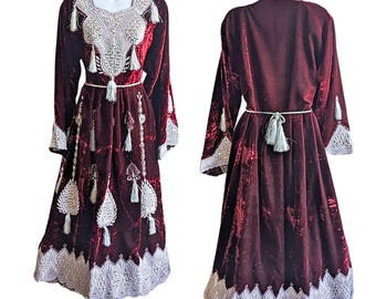 Turkish/Afghani Bindalli Kaftan Wedding Dress -  Embroidered Velvet & Silver M/L