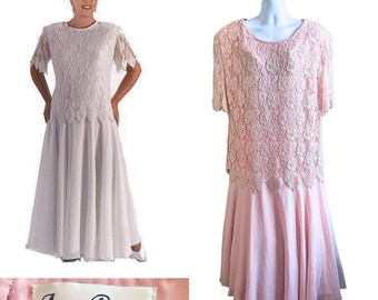 Exquisite Vtg Y2K ANNA BROOKS Pastel Pink Silk Beaded Crepe Chiffon Occasion Dress 4X