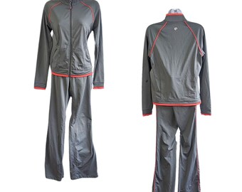 Vtg Y2K New York and Co InMotion Gray & Red Trim 2-pc Mock Neck Tracksuit Set Sz S