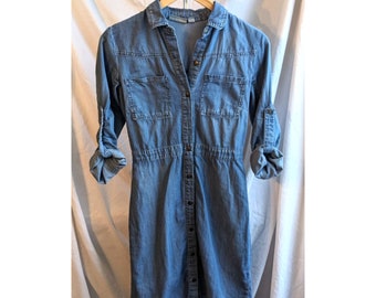 Any Occasion Tencel Dress * Chambray Style Button up Shirtdress *  Drawstring Belt 3/4 Tab Sleeves * Denim Khaki Lavender * Soft Fabric - Etsy
