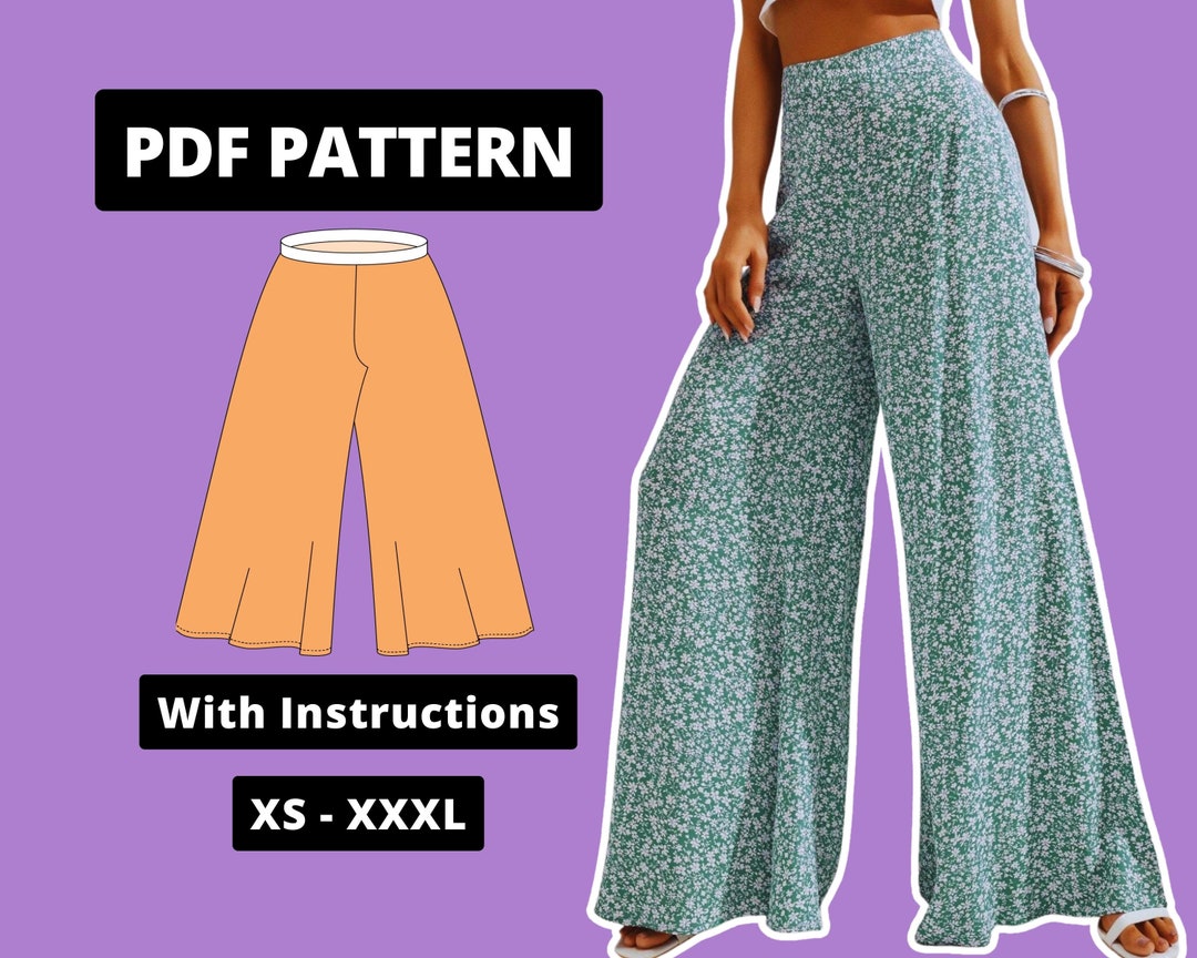 Wide Leg Pants Pattern Palazzo Pants Pattern Baggy Pants Pattern Women Pants Pattern Flare Leg