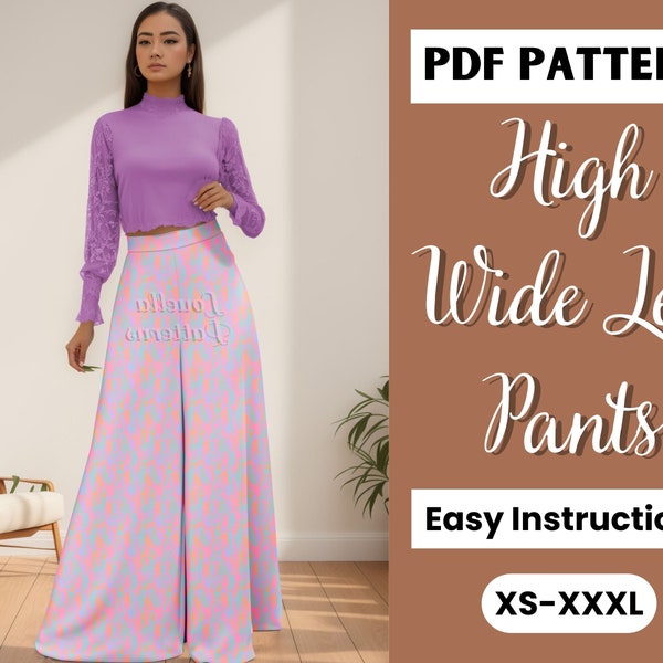 Palazzo Pants Pattern | Wide Leg Pants Pattern | Women Pants Sewing Pattern | Silk Palazzo Pants | High Waist Boho Pants | Wide Leg Trousers