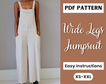 Overall mit weitem Bein | Schnittmuster für Damen-Jumpsuit-Muster | Strampler mit weitem Bein | Strampler-Muster | Patron Couture | Lockere Latzhose XS-XXL