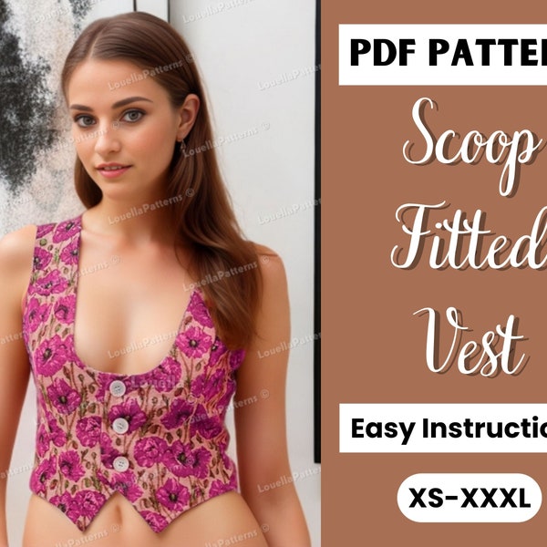 Cropped Waistcoat Pattern | Women Vest Pattern | Short Waistcoat | Waistcoat Sewing Pattern | Short Festival Vest | Women cropped Waistcoat