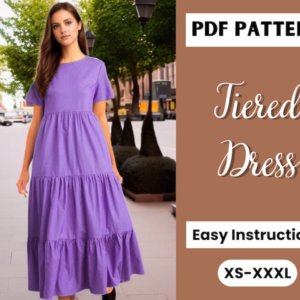 Tiered Dress Pattern | Special Occasions | Maxi Dress Pattern | Princess Dress | Long Dress | Easy Sewing Pattern For Women Dress | XS-XXXL