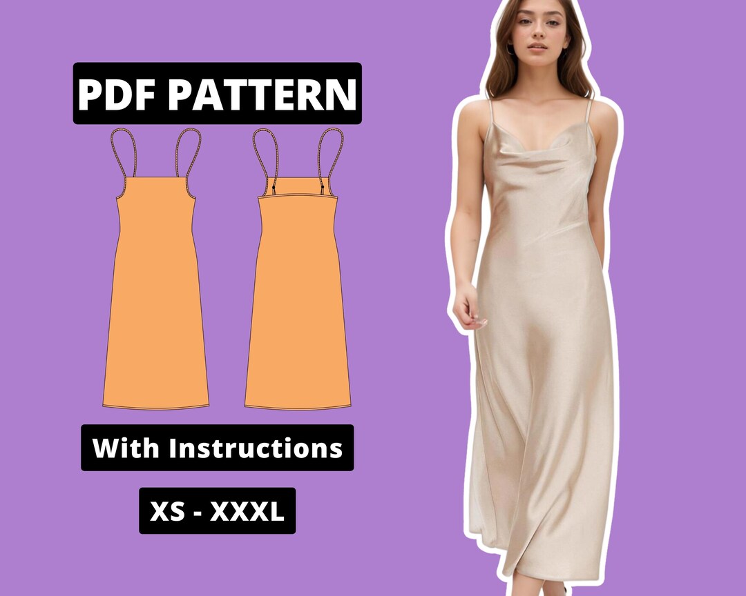 Silk Slip Dress Pattern Cowl Neck, Adjustable Straps XSXXXL PDF Sewing Pattern for Women Etsy