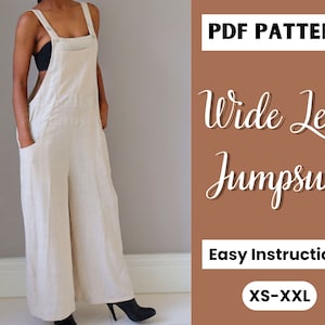 Wide Leg Jumpsuit | Sewing Pattern For Women's Jumpsuit Pattern | Wide Leg Romper | Romper Pattern | Patron Couture | Loose Dungaree XS-XXL