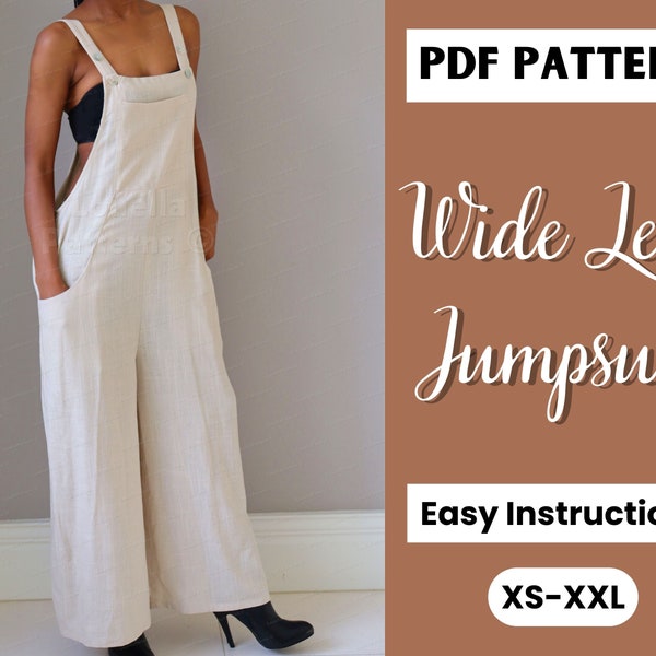 Wide Leg Jumpsuit | Sewing Pattern For Women's Jumpsuit Pattern | Wide Leg Romper | Romper Pattern | Patron Couture | Loose Dungaree XS-XXL