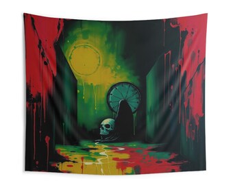 Tapiz de pared interior "Habitación de la Perdición", decoración gótica para el hogar, arte de pared espeluznante, tapiz de casa embrujada, decoración de Halloween