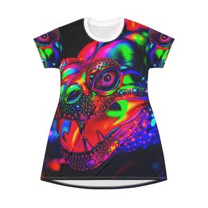 Rainbow Lizard T-Shirt Dress, Graphic Tee, Colorful Reptile Shirt, Cute Animal Print Clothing, Festival Apparel, Boho Chic Outfit, Unique