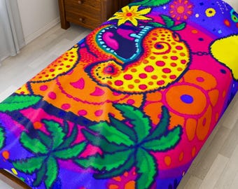Manta de terciopelo de dinosaurio colorida, acogedora decoración para el hogar, manta vibrante para niños, estilo bohemio, regalo para cumpleaños y festivales.