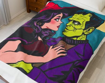 Spooky Romance Velveteen Plush Blanket, Halloween Gothic Decor