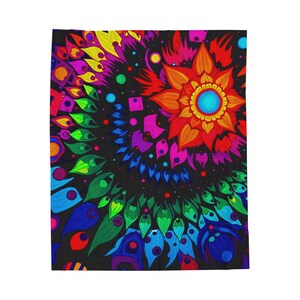 Colorful Mandala Velveteen Plush Blanket, Cozy Throw for Meditation, Home Decor, Gift for Yoga Lovers, Vibrant Bedroom Accent