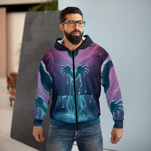 Spooky Fantasy Unisex Zip Hoodie, Graphic Hoodie, Halloween Apparel, Unique Gift, Cozy Layer, AOP Design