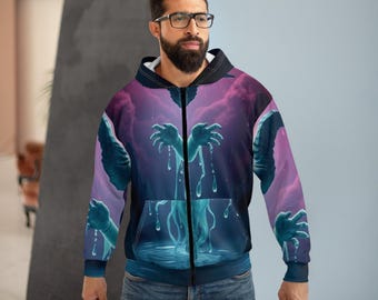 Spooky Graphic Zip Hoodie, Unisex Fantasy Apparel