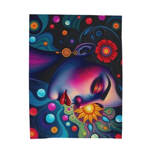 Bohemian Dream Velveteen Plush Blanket, Cozy Home Decor, Gift for Her, Wall Art, Meditation Companion, Colorful Throw