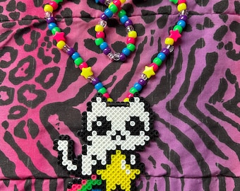 Kitty Star Kandi Necklace: Kawaii Rave Jewelry Handmade