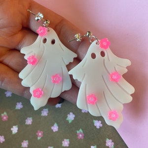 Ghost Earrings with Flowers - Glow in the Dark!