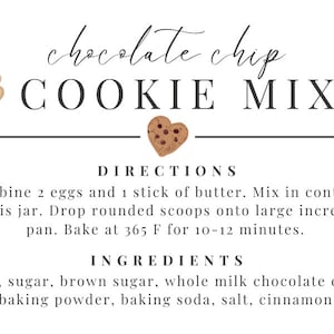chocolate chip cookie recipe tag printable digital