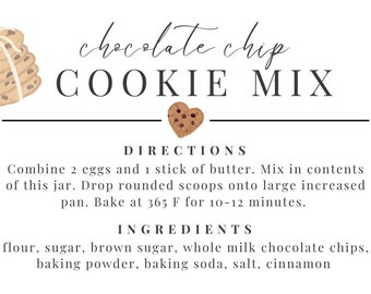 étiquette de recette de biscuit aux pépites de chocolat imprimable numérique