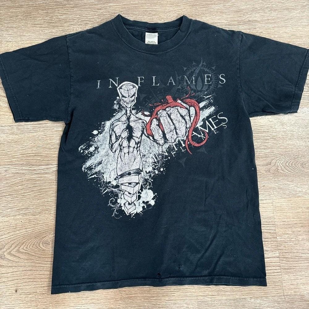 Vintage in Flames Metal Band T-shirt Black Anvil Tag Distressed 
