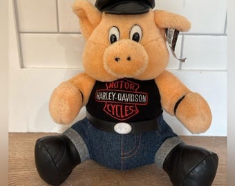Vintage 1993 Harley Davidson Motorcycles Plush Hog Biker Pig