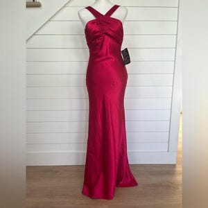 blondie nites by stacy sklar dress red Vintage Blondie Nites by Stacy Sklar Juniors 1 Dress Fit Flare Maroon Satin Prom