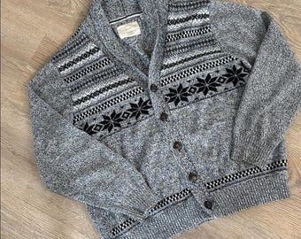 Suéter tipo cárdigan con cuello chal nórdico vintage para mujer, resistente a la intemperie, talla L
