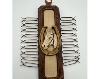 Perchero de pared/portabotas con forma de herradura y cabeza de caballo de estilo western vintage
