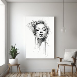 Woman Line Drawing Art Print, Minimalist Feminine One Line Wall Home Decor, Female Face Poster, Modern Face Line Art, Digital Download