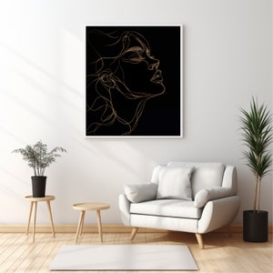 Impression d&#39;art dessin au trait femme, décoration murale minimaliste féminine sur une ligne, affiche visage de femme, dessin au trait visage moderne, téléchargement numérique