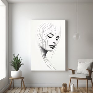 Woman Line Drawing Art Print, Minimalist Feminine One Line Wall Home Decor, Female Face Poster, Modern Face Line Art, Digital Download