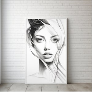 Impression d&#39;art dessin au trait femme, décoration murale minimaliste féminine sur une ligne, affiche visage de femme, dessin au trait visage moderne, téléchargement numérique