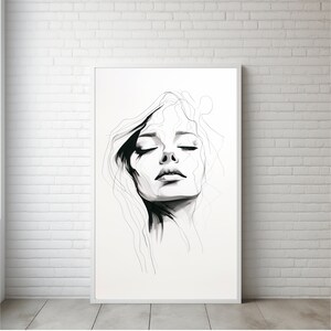 Woman Line Drawing Art Print, Minimalist Feminine One Line Wall Home Decor, Female Face Poster, Modern Face Line Art, Digital Download