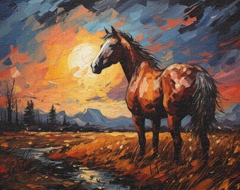 Horse Puzzle (120, 252, 500-Piece) Van Gogh Style Wild Horse Jigsaw Puzzle Gift for Kids Puzzle Children Fun for Family Game Night Ideas