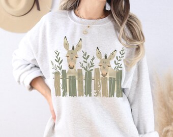 Sudadera con forma de burro, regalo para dueños de mulas, regalo para amantes de los animales de granja, linda sudadera unisex con cuello redondo y mezcla pesada de equinos