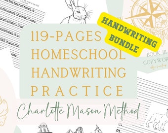 Handwriting Bundle for Kids Charlotte Mason Method Uppercase Lowercase and Copywork Lettering for Preschooler Kindergartener Printable