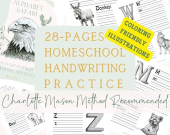 Handwriting Practice Sheet for Kids Charlotte Mason Uppercase Lowercase Lettering for Preschooler Kindergartener First Grade Printable