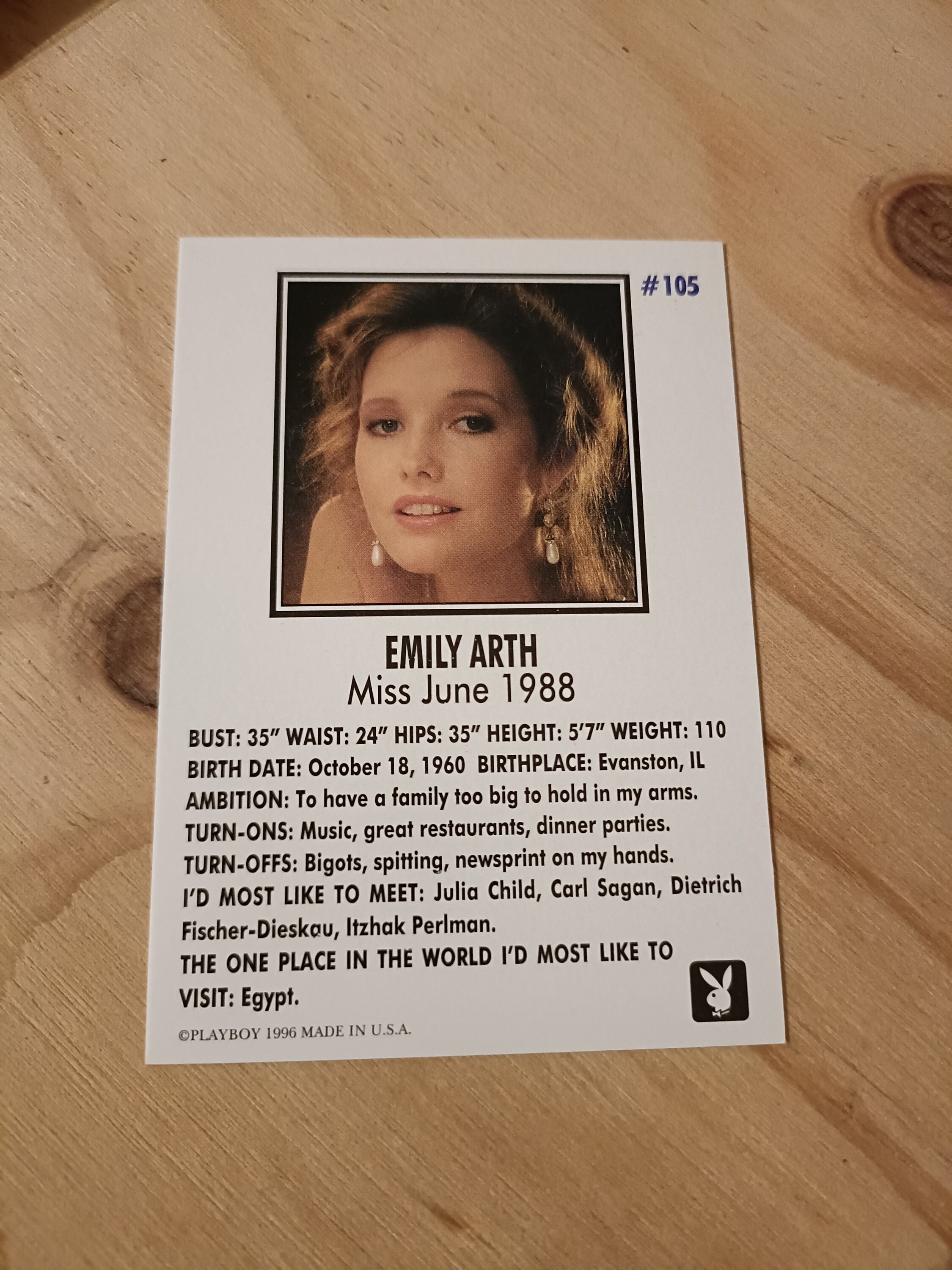 Emily Arth Card N 105 Playboy Miss June June 1988 Trading Card 1996 6