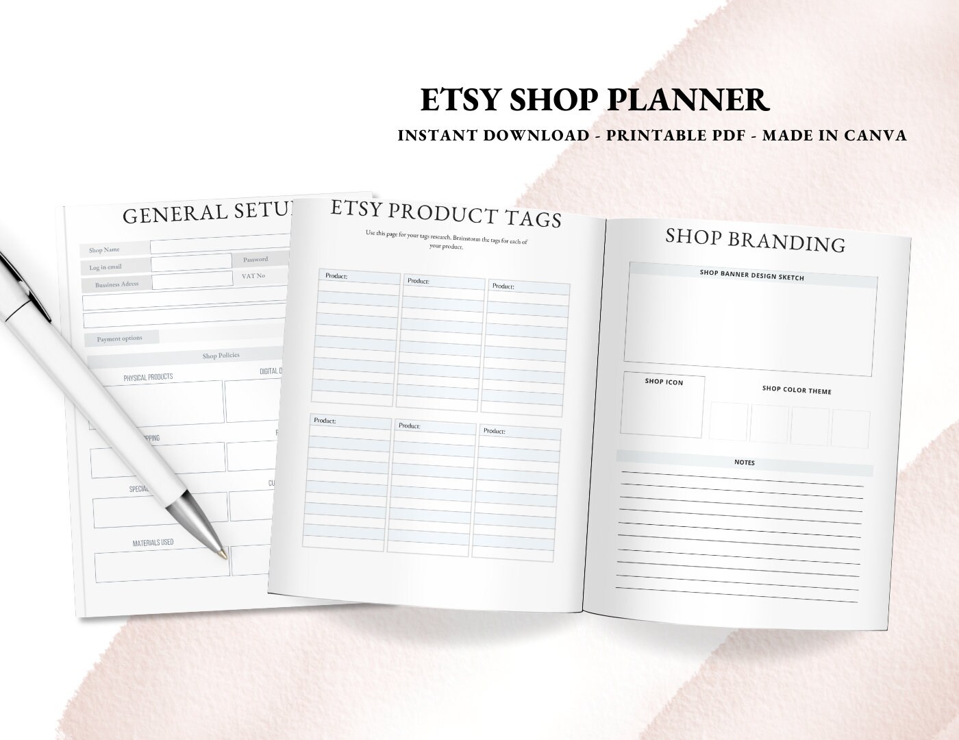 Etsy Planner, Printable Small Business Planner BUNDLE, Business Planner ...