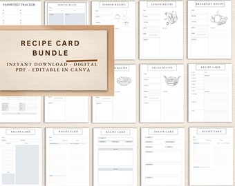 Recipe Planner, Recipe Book Template, Digital Recipe Book, Recipe Template, Meal Planner, Cookbook, Recipe Binder Kit, Recipe Card