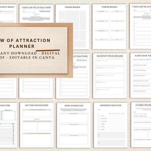 Law of Attraction Journal, Printable Manifestation Journal Prompts, Manifestation Planner Printable, Law of Attraction Planner PDF