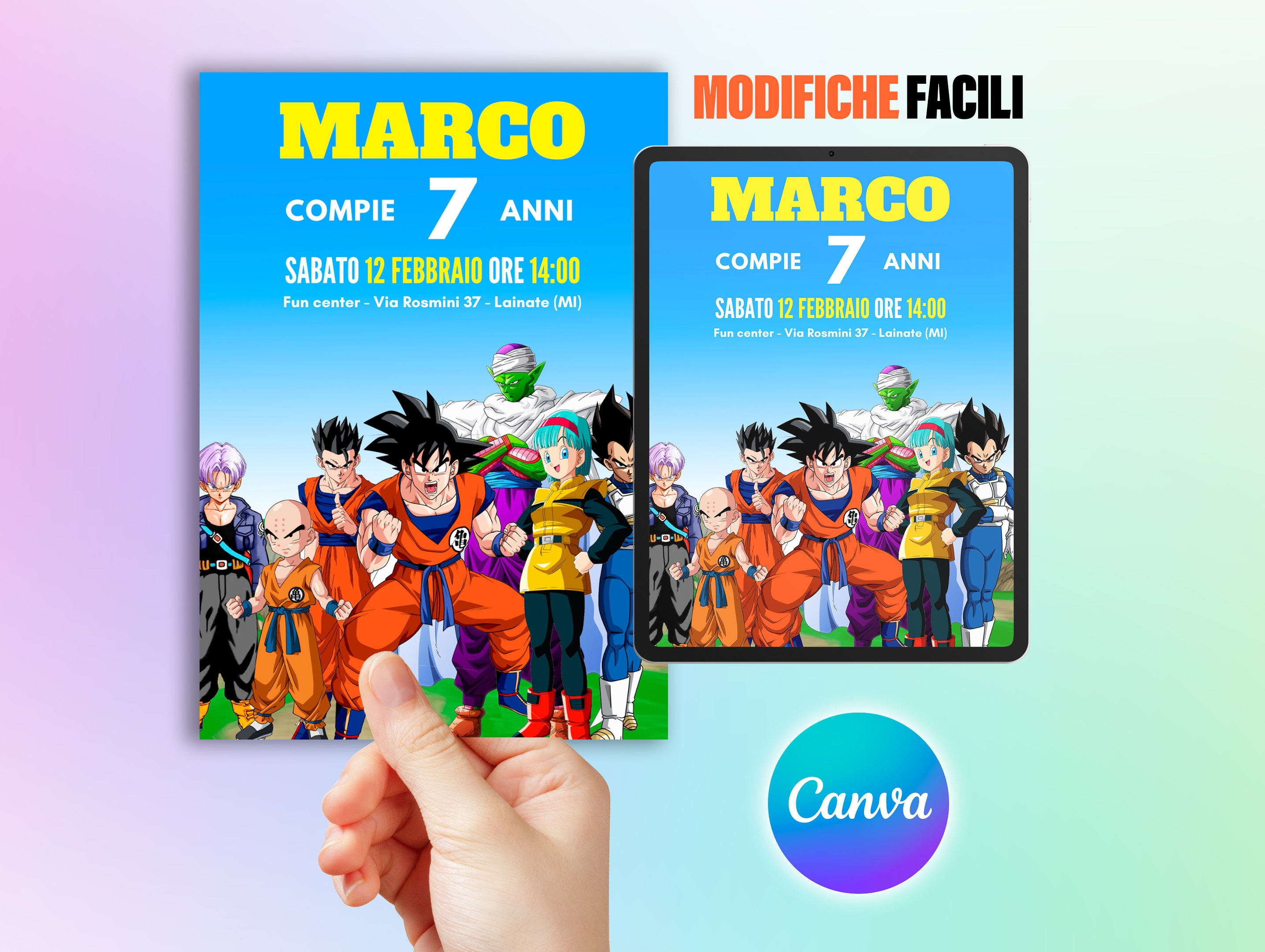 DRAGONBALL - Digital invitation for themed birthday party, printable invitation, whatsapp, editable canva template, Goku, Vegeta invitation