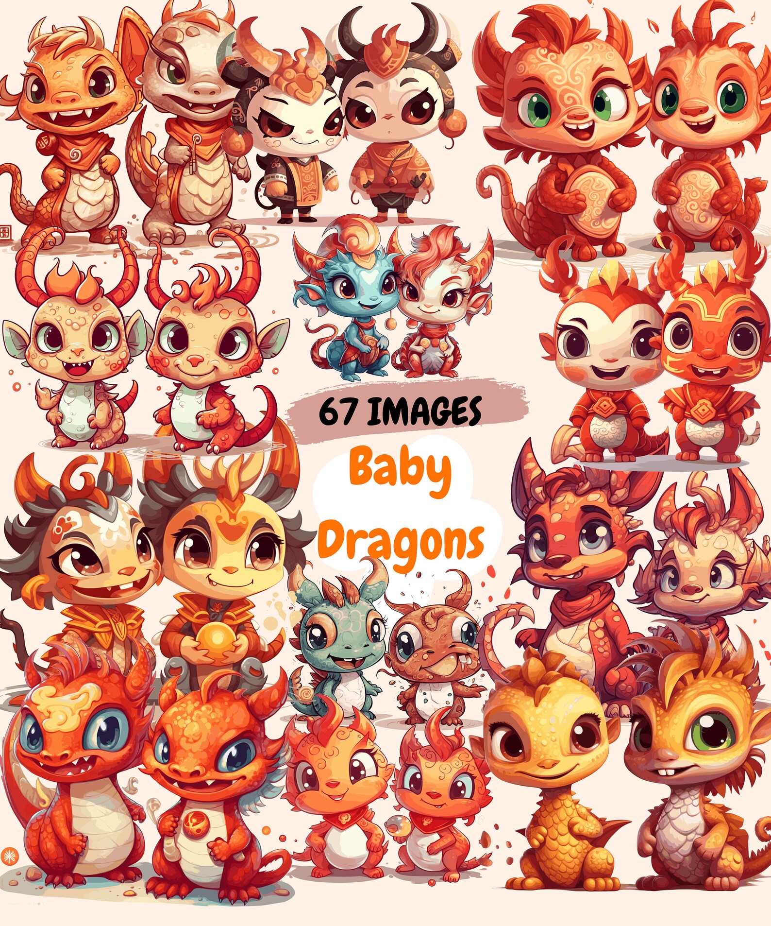 Baby Dragons Watercolor Clipart Bundle -67 PNG Dragon Images,cute ...