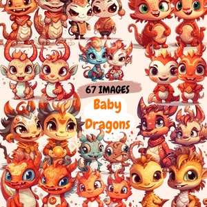 Baby dragons Watercolor Clipart Bundle -67 PNG dragon Images,Cute couple fairytale baby dragon ,PNG,Instant Digital Download,Commercial Use