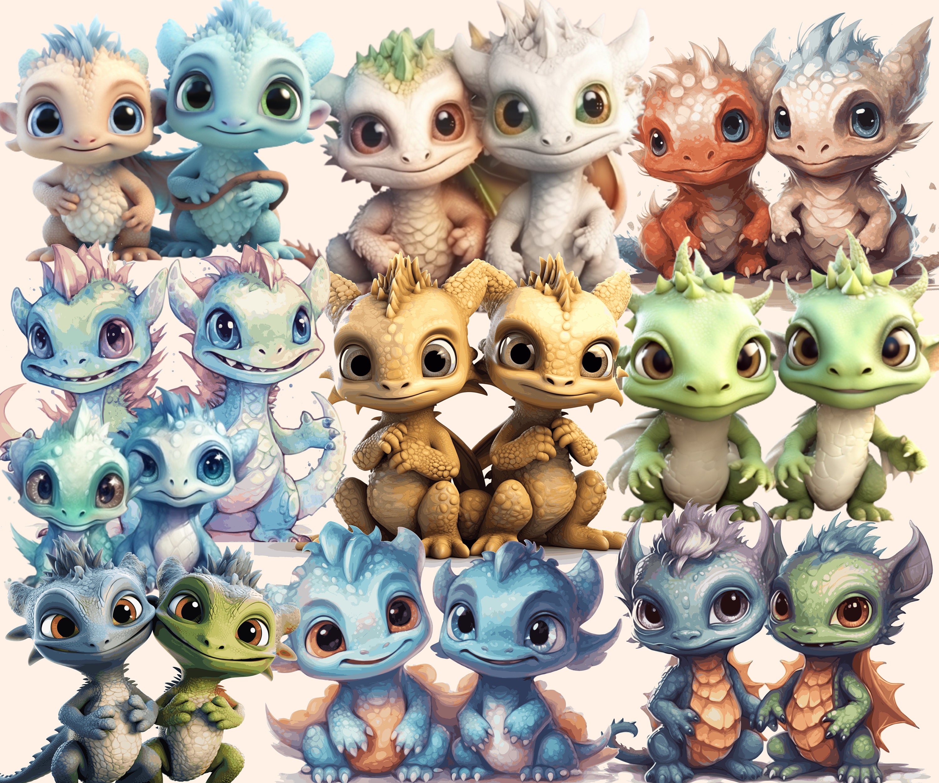 Baby Dragons Watercolor Clipart Bundle -67 PNG Dragon Images,cute ...
