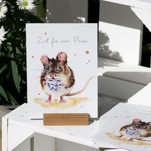 Postkarte Kunstkarte Poesie Maus Mäuse Kinderbuch Kunstdruck Bild Illustration Grafik Märchen Figur Geschichte Tiere Kaffee Pause
